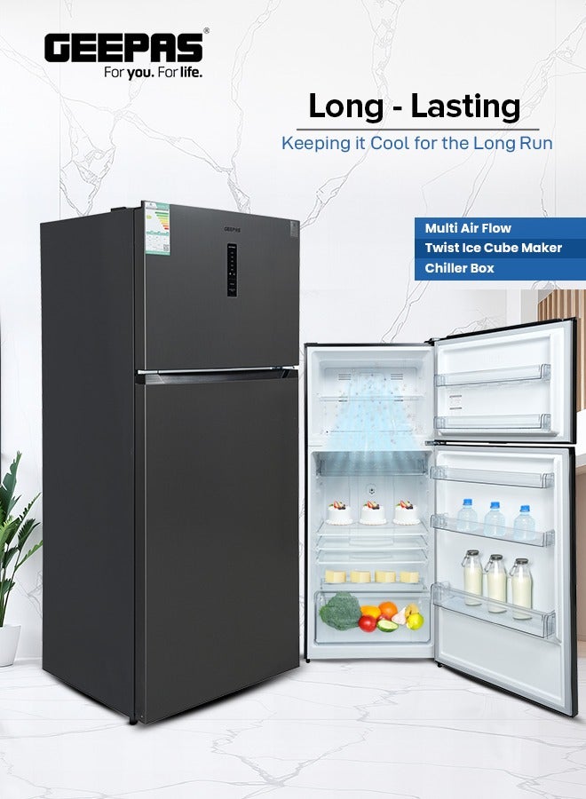 جيباس ثلاجة كبيرة بسعة 527 لتر ببابين: بدون صقيع، عاكس، صانع ثلج دوار، ودرجة حرارة رقمية - Image 4