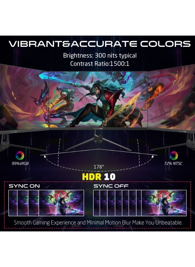 GAMEON 24 Inch FHD Gaming Monitor – 144Hz Fast IPS, 0.5ms MPRT, HDR10, FreeSync & G-Sync Compatible, HDMI 2.1, DisplayPort, Built-in Speakers, Flicker-Free, VESA Mount Black - Image 5