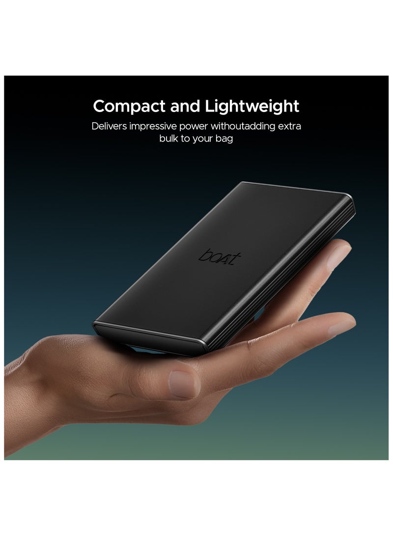 boAt 10000 mAh Energyshroom PB300 Pro 10000mAh | Pocket Size Compact Power Bank, USB Type-C Input (2-Way Port), Pass-Through Charging, Compatible with Tablets, Smartphones, Earbuds, Smartwatch Carbon Black - Image 2