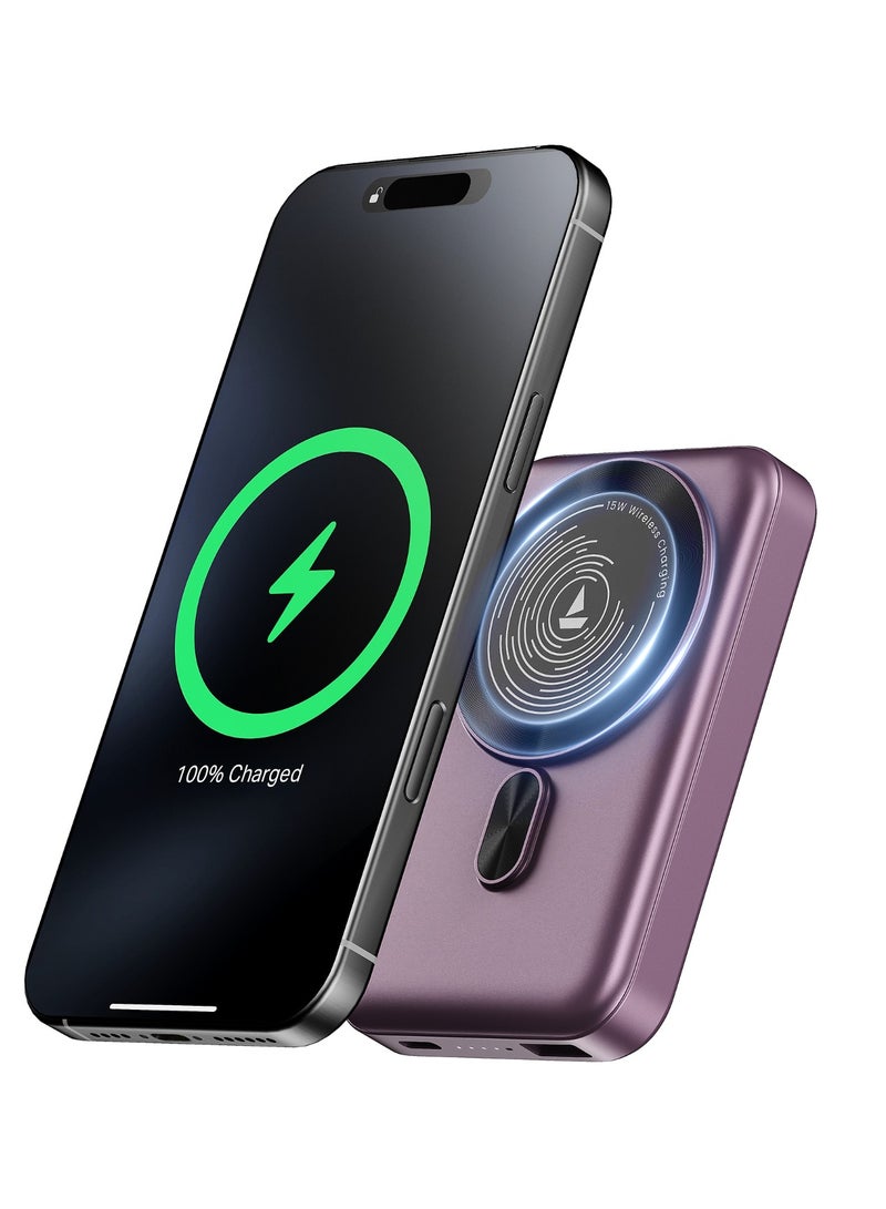 boAt New Launch EnergyShroom PB331 (Magsafe) 10000mAh Magnetic Wireless Powerbank, 15W Wireless & 22.5W Wired Charging for (iPhone 16,15,14,13 & 12, Android & Other Qi Enabled Devices) (Purple) purple - Image 1