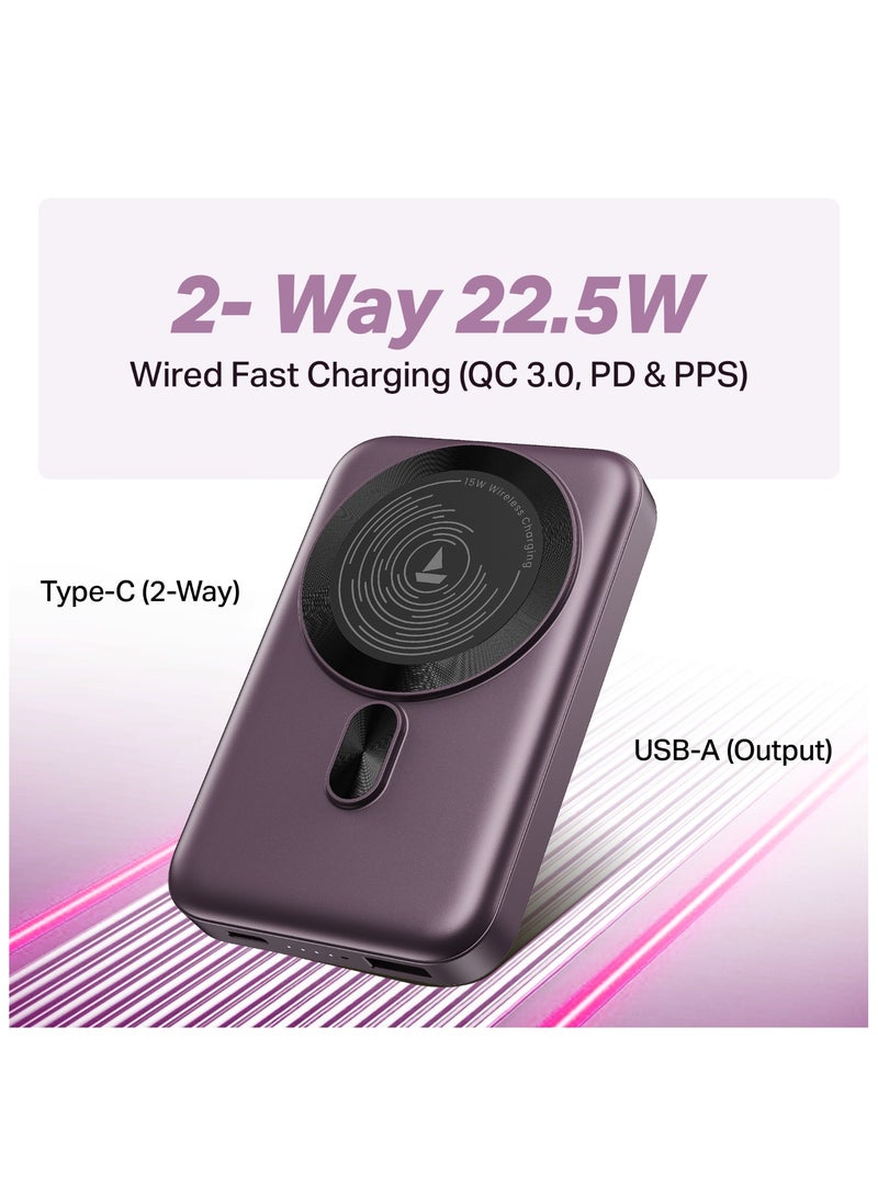 boAt New Launch EnergyShroom PB331 (Magsafe) 10000mAh Magnetic Wireless Powerbank, 15W Wireless & 22.5W Wired Charging for (iPhone 16,15,14,13 & 12, Android & Other Qi Enabled Devices) (Purple) purple - Image 3