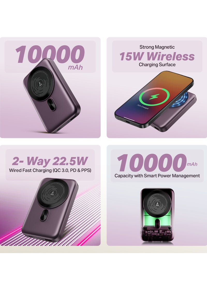 boAt New Launch EnergyShroom PB331 (Magsafe) 10000mAh Magnetic Wireless Powerbank, 15W Wireless & 22.5W Wired Charging for (iPhone 16,15,14,13 & 12, Android & Other Qi Enabled Devices) (Purple) purple - Image 2