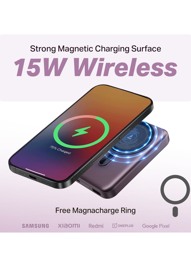 boAt New Launch EnergyShroom PB331 (Magsafe) 10000mAh Magnetic Wireless Powerbank, 15W Wireless & 22.5W Wired Charging for (iPhone 16,15,14,13 & 12, Android & Other Qi Enabled Devices) (Purple) purple - Image 5