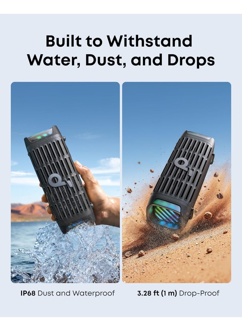 ساوند كور بوم 3i من أنكر، مكبرات صوت خارجية متينة، مقاومة للماء IP68، تشغيل عائم، مقاومة للمياه المالحة، باس أب 2.0، مكبر صوت محمول 50 واط، بلوتوث 5.3، وقت تشغيل 16 ساعة، TWS، قوارب الكاياك/الصيد/التخييم - Image 2