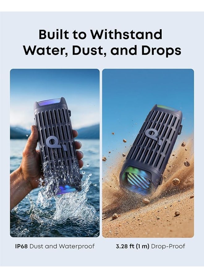 ساوند كور بوم 3i من أنكر، مكبرات صوت خارجية متينة، مقاومة للماء IP68، تشغيل عائم، مقاومة للمياه المالحة، باس أب 2.0، مكبر صوت محمول 50 واط، بلوتوث 5.3، 16 ساعة، TWS، قوارب الكاياك/الصيد/التخييم - أزرق - Image 4