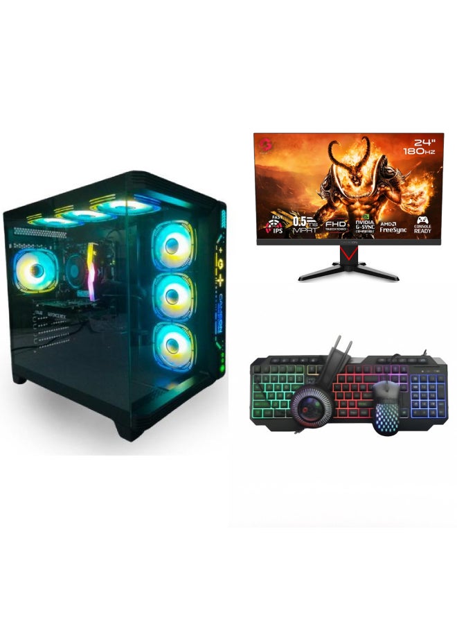 جايم أون حاسوب ألعاب بمعالج كور i5-14400F / 16 جيجابايت رام DDR5 / 1 تيرابايت SSD / 6 جيجابايت Nvidia GeForce RTX 3050 كرت شاشة / ويندوز 11 برو + شاشة ألعاب 24 بوصة 180 هرتز و 0.5 مللي ثانية + مجموعة مجانية شاملة - Image 1