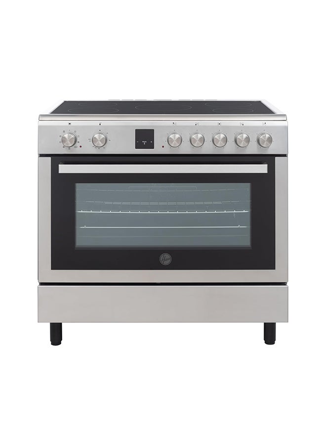 هوفر موقد سيراميك 90x60 سم، 5 مناطق طهي، نطاق طهي كهربائي كامل 90 سم، إشعال تلقائي، فرن كهربائي متعدد الوظائف ومروحة تبريد، تشطيب فولاذي، صنع في تركيا - HVC-V95E-S - Image 1