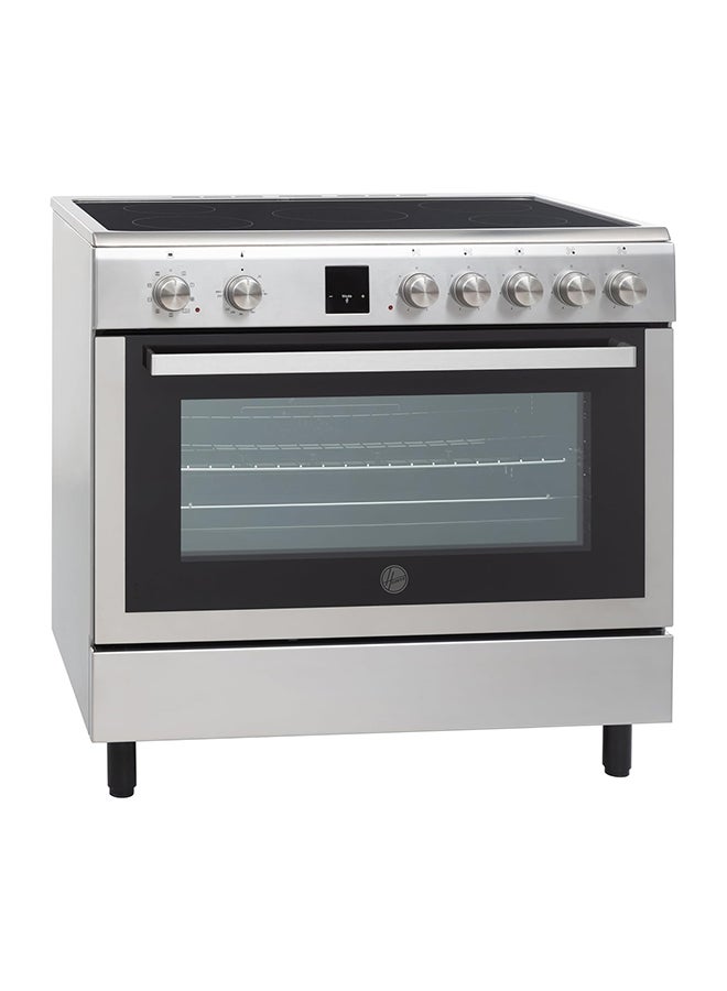 هوفر موقد سيراميك 90x60 سم، 5 مناطق طهي، نطاق طهي كهربائي كامل 90 سم، إشعال تلقائي، فرن كهربائي متعدد الوظائف ومروحة تبريد، تشطيب فولاذي، صنع في تركيا - HVC-V95E-S - Image 4