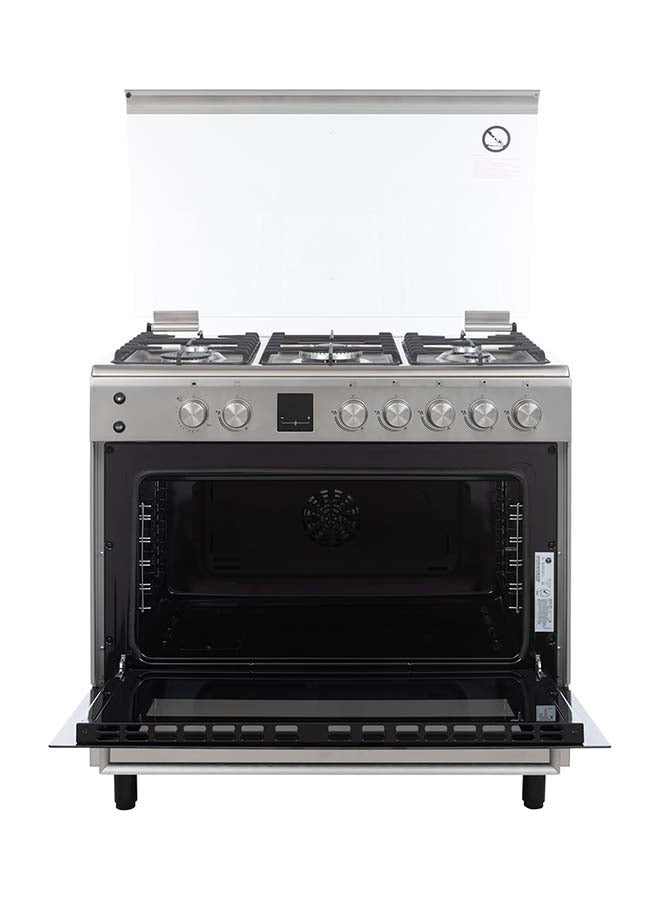 هوفر فرن غاز كامل 90x60 سم مع 5 شعلات، شواية، دوار، إشعال تلقائي، ميزات أمان، دعم مقلاة من الحديد الزهر، ستانلس ستيل، صنع في تركيا - ضمان لمدة سنة - HGC-V95G-S - Image 3