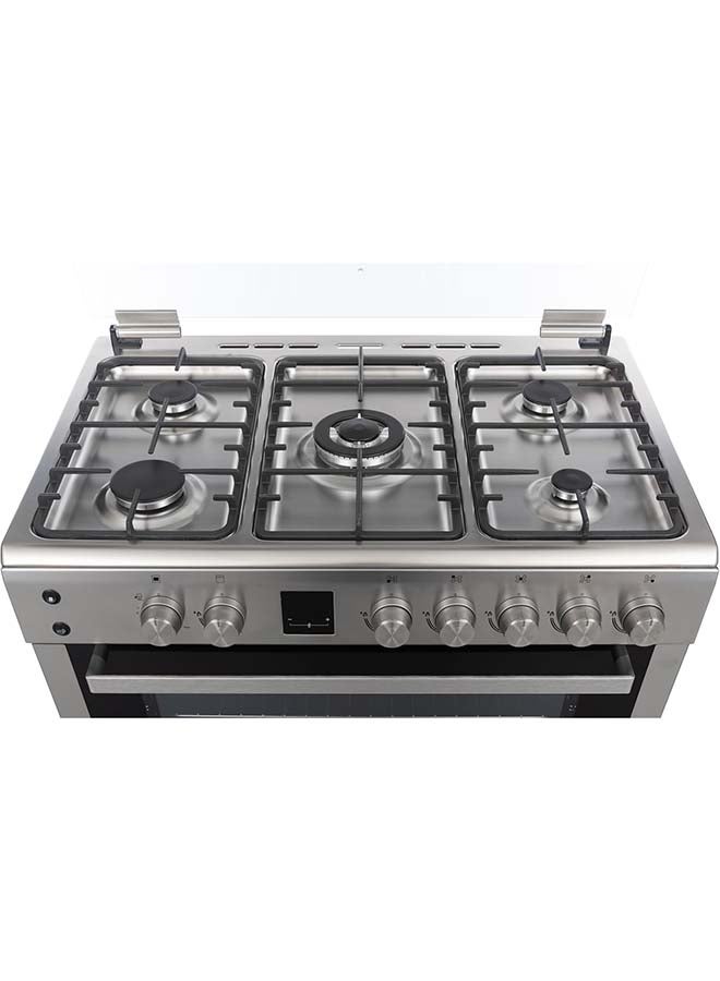 هوفر فرن غاز كامل 90x60 سم مع 5 شعلات، شواية، دوار، إشعال تلقائي، ميزات أمان، دعم مقلاة من الحديد الزهر، ستانلس ستيل، صنع في تركيا - ضمان لمدة سنة - HGC-V95G-S - Image 4