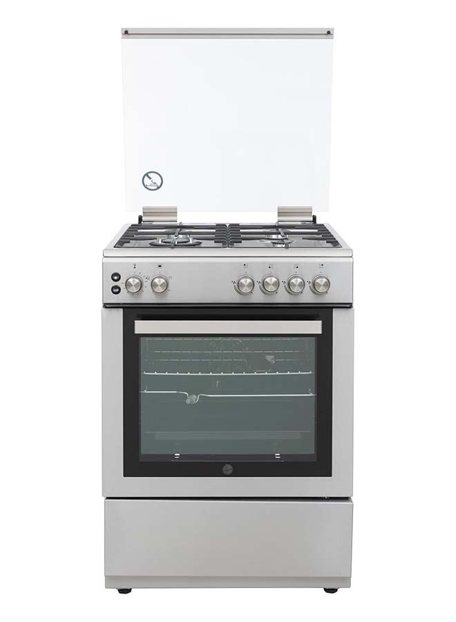 HOOVER 60x60 Gas Cooker - 4 Burners, Full Gas Oven & Grill, Rotisserie, Auto Ignition, Cast Iron Pan Support, Safety Features, Stainless Steel, 1-Year Warranty, Made in Turkey - HGC-V64G-SP HGC-V64G-SP Silver - Image 1