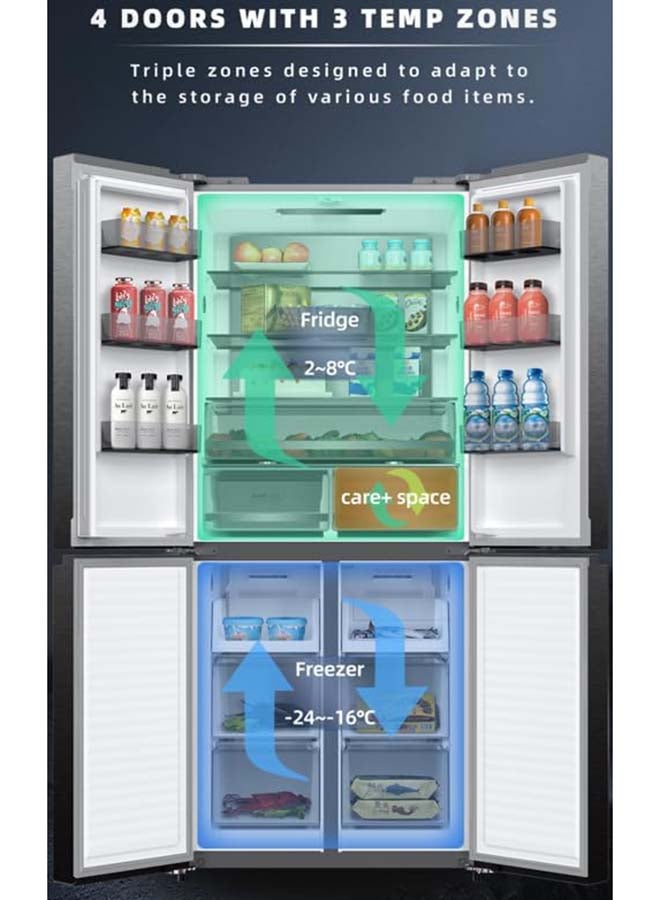 هوفر ثلاجة ببابين عرض 540 لتر، ثلاجة وفريزر بأربعة أبواب بتقنية العاكس المزدوج، تكنولوجيا التبريد المعدنية، تدفق هواء متعدد، أضواء LED، درج خضار مع تحكم في الرطوبة، تشطيب فولاذي، HXD-M540-S - Image 5