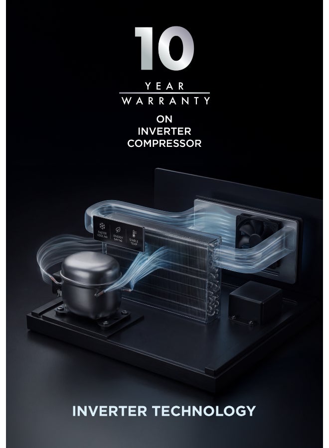 Hoover Side By Side Refrigerator, Inverter, No Frost, Water Dispenser, Touch Control Display, Inox/Black, 410L Net (532L Gross) – HSB-K532-WS HSB-K532-WS Inox - Image 5