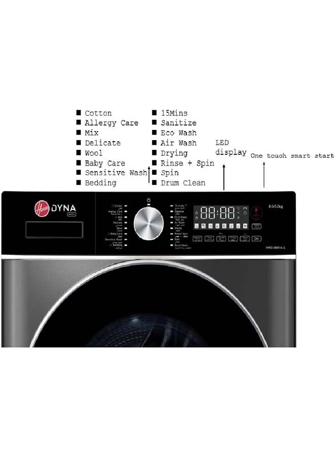 HOOVER Washer-Dryer Combo, 8kg Wash, 5kg Dry, 1400 RPM, 17 Programs, Inverter Motor, Knob & Touch Control Panel, 1 Year Manufacturer & 10-Year Warranty on Inverter Motor,Lava Grey - HWD-M8514-G 8 kg HWD-M8514-G Lava Grey - Image 5