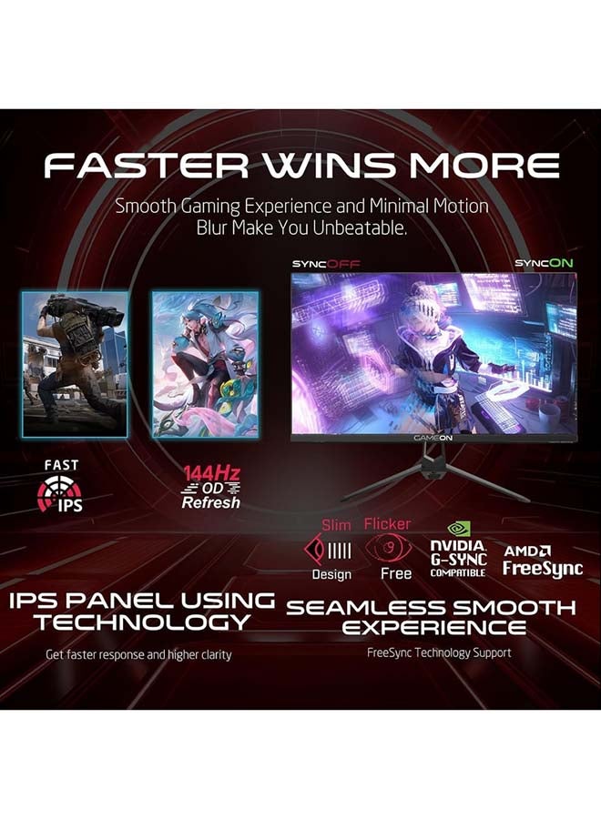 GAMEON 24 Inch FHD Gaming Monitor, 144 Hz Fast IPS, 0.5 ms MPRT, HDR10, FreeSync & G-Sync Compatible, HDMI 2.1 & DisplayPort, Built-in Speakers, Flicker-Free, Low Blue Light, VESA-Ready black - Image 3