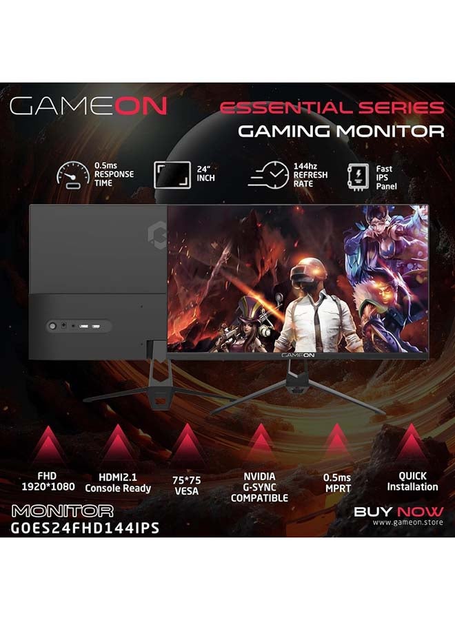 GAMEON 24 Inch FHD Gaming Monitor, 144 Hz Fast IPS, 0.5 ms MPRT, HDR10, FreeSync & G-Sync Compatible, HDMI 2.1 & DisplayPort, Built-in Speakers, Flicker-Free, Low Blue Light, VESA-Ready black - Image 2