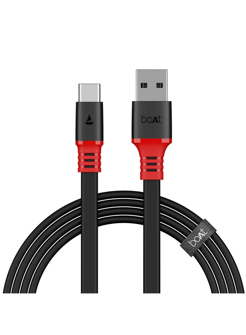 boAt Type C A750 6.5A Flat Super Fast Charging Cable w/Stress Resistance, Upto 65W/6.5Amp & Compatible w/Xiaomi, Oneplus, Samsung, Vivo, Oppo,480 Mbps Data Transmission Speed 1.5M Rebellious Black - Image 1