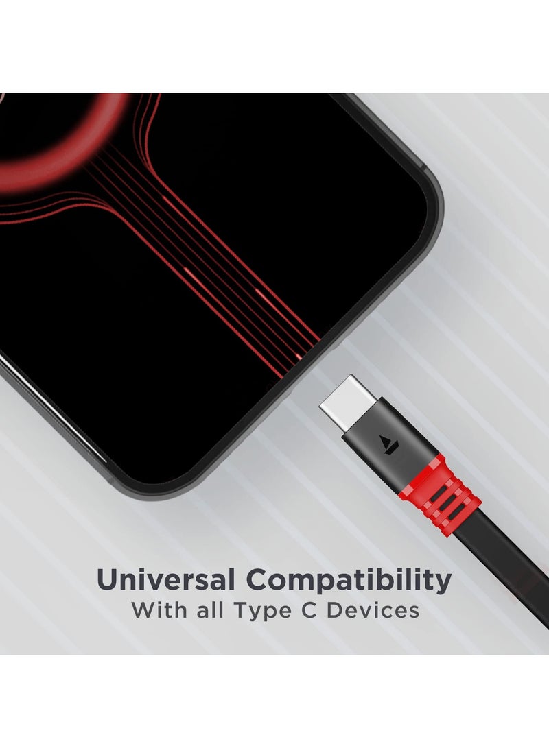 boAt Type C A750 6.5A Flat Super Fast Charging Cable w/Stress Resistance, Upto 65W/6.5Amp & Compatible w/Xiaomi, Oneplus, Samsung, Vivo, Oppo,480 Mbps Data Transmission Speed 1.5M Rebellious Black - Image 4