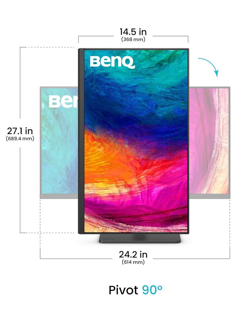 بين كيو شاشة مصممي الجرافيك PD2706QN 27" 2K QHD 2560x1440 IPS، 95% P3، 100% sRGB/Rec.709، USB-C 90W، 100Hz، معايرة برمجية، سلسلة تسلسلية، لوحة نانو غير لامعة مضادة للتوهج، قابلة للتعديل في الارتفاع - Image 4