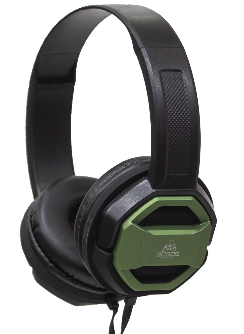 KAYAN KN-802 Extra Bass Stereo HiFi Headphones – Wired Over-Ear Headset with 3.5mm Jack, HD Sound, Comfort Headband, and Foldable Design – Black / Green - Image 4