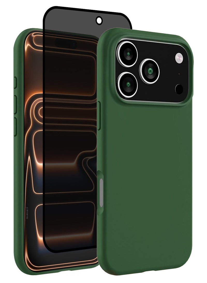 MARGOUN 2Packs Liquid Silicone Protective Phone Case for iPhone 17 Pro Max, Soft Anti-Scratch Microfiber Lining Utra Slim Drop Protection Phone Cover with Privacy Screen Protector - Green-4 - Image 1