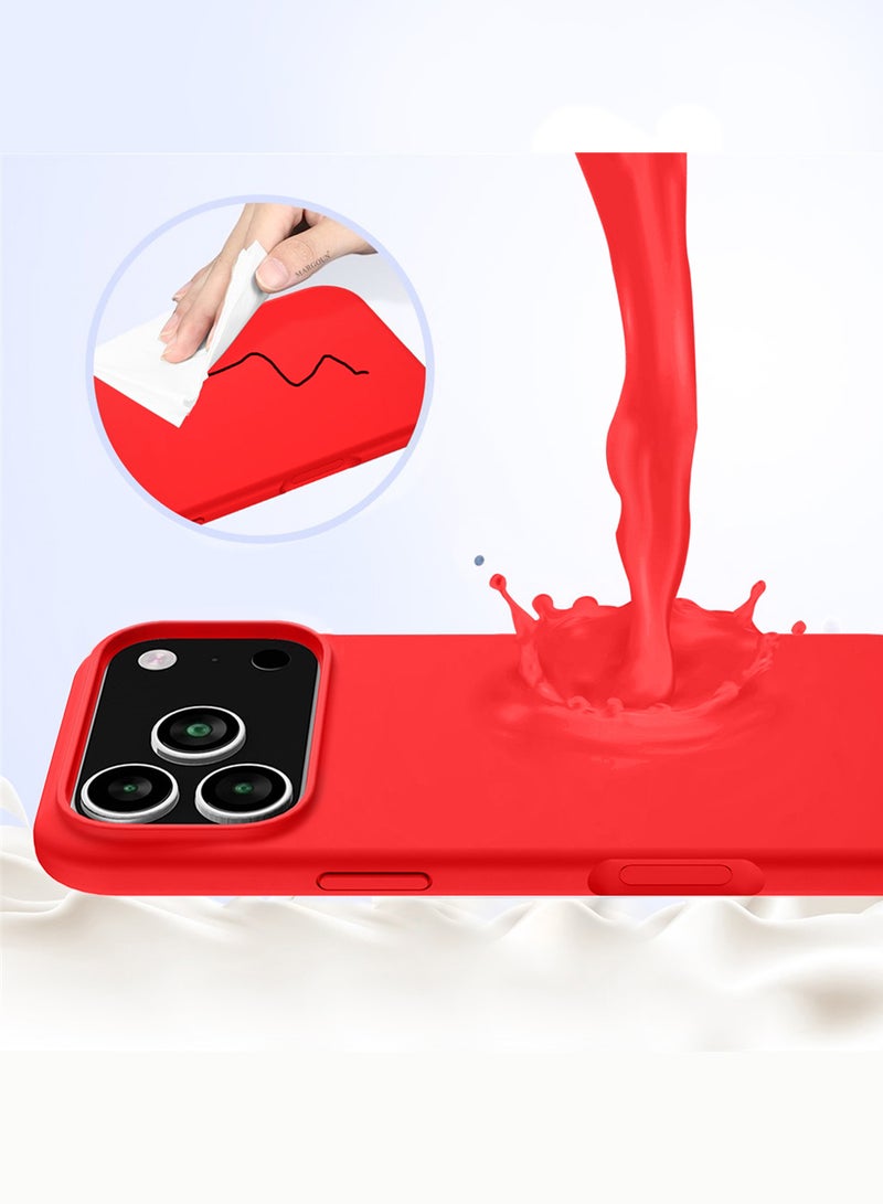 مارجون Liquid Silicone Protective Phone Case for iPhone 17 Pro Max, Soft Anti-Scratch Microfiber Lining Utra Slim Drop Protection Phone Cover - Red-1 - Image 3