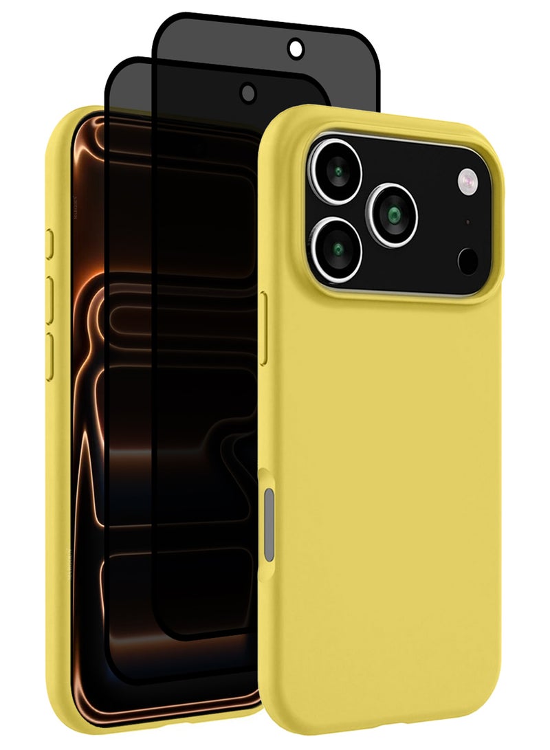 MARGOUN 3Packs Liquid Silicone Protective Phone Case for iPhone 17 Pro Max, Soft Anti-Scratch Microfiber Lining Utra Slim Drop Protection Phone Cover with Two Privacy Screen Protectors - Yellow-5 - Image 1