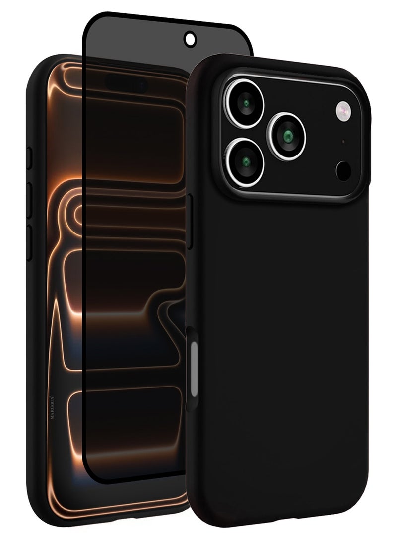 MARGOUN 2Packs Liquid Silicone Protective Phone Case for iPhone 17 Pro Max, Soft Anti-Scratch Microfiber Lining Utra Slim Drop Protection Phone Cover with Privacy Screen Protector - Black-4 - Image 1
