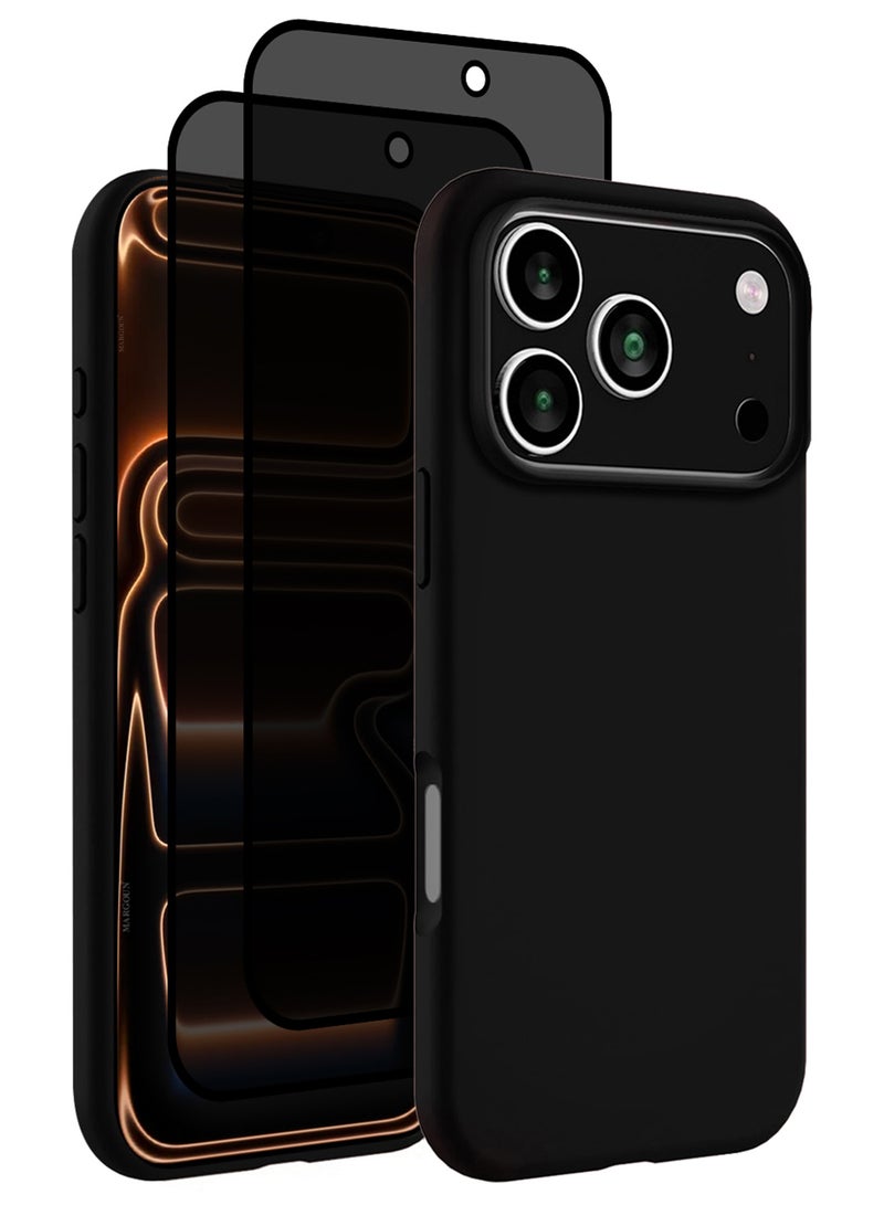 MARGOUN 3Packs Liquid Silicone Protective Phone Case for iPhone 17 Pro Max, Soft Anti-Scratch Microfiber Lining Utra Slim Drop Protection Phone Cover with Two Privacy Screen Protectors - Black-5 - Image 1