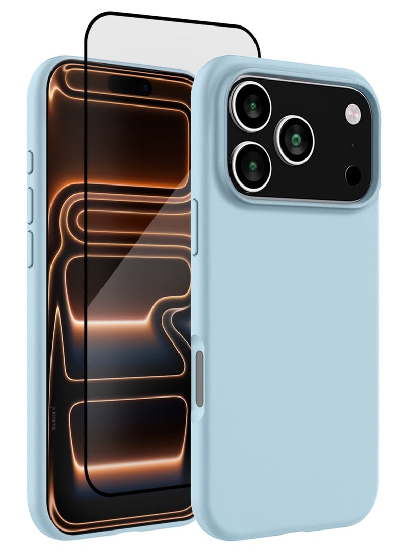 MARGOUN 2Packs Liquid Silicone Protective Phone Case for iPhone 17 Pro Max, Soft Anti-Scratch Microfiber Lining Utra Slim Drop Protection Phone Cover with 3D Screen Protector - Sky Blue-2 - Image 1
