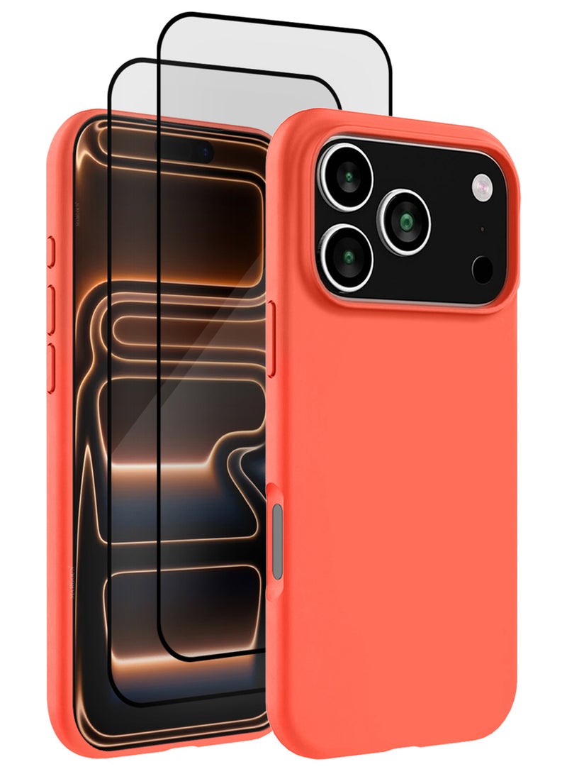 MARGOUN 3Packs Liquid Silicone Protective Phone Case for iPhone 17 Pro Max, Soft Anti-Scratch Microfiber Lining Utra Slim Drop Protection Phone Cover with Two 3D Screen Protectors - Peach-3 - Image 1