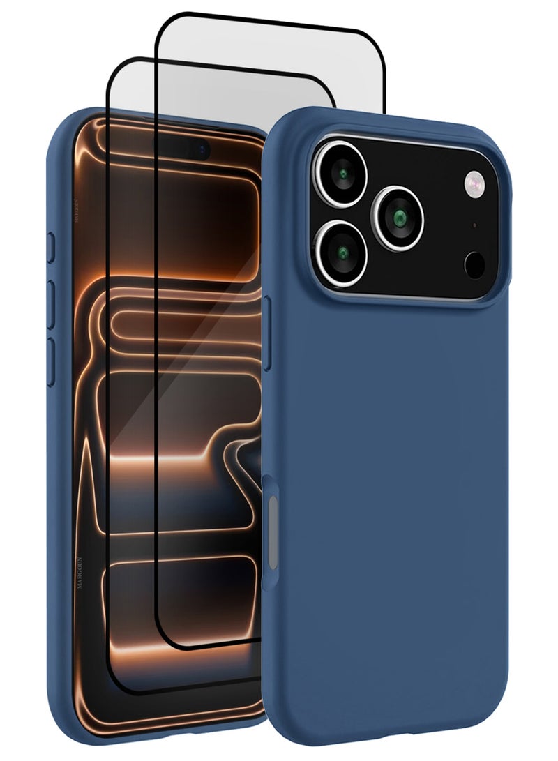 MARGOUN 3Packs Liquid Silicone Protective Phone Case for iPhone 17 Pro Max, Soft Anti-Scratch Microfiber Lining Utra Slim Drop Protection Phone Cover with Two 3D Screen Protectors - Blue-3 - Image 1