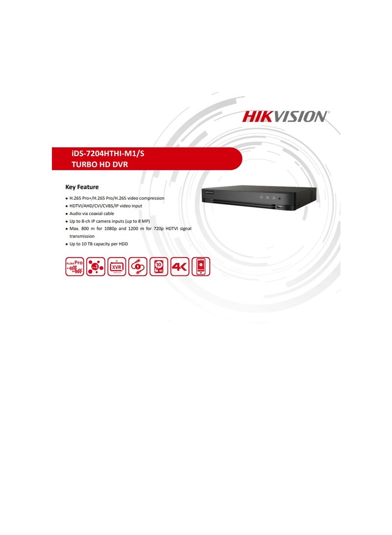 HIKVISION IDS-7204HTHI-M1/S 4CH 8MP (4K) HD DVR, 1CH Audio RCA, Turbo HD - Image 5