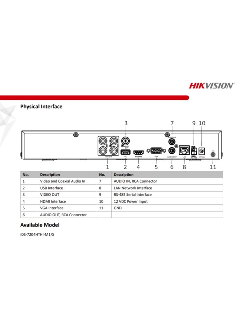 HIKVISION IDS-7204HTHI-M1/S 4CH 8MP (4K) HD DVR, 1CH Audio RCA, Turbo HD - Image 4