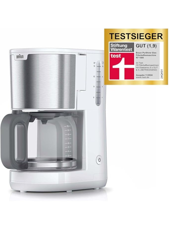 BRAUN Household PurShine KF1500 WH, Filter Coffee Machine with Glass Carafe for up to 10 Cups, OptiBrew System, Automatic Shutdown, 1000 Watts 10 cu.ft 1000 W KF1500 WH white - Image 1