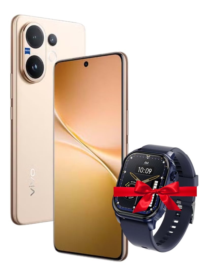 vivo V60 AI Dual SIM 5G Desert Gold 12GB RAM 256GB - Middle East Version With Free iTel Smart Watch O21 Blue