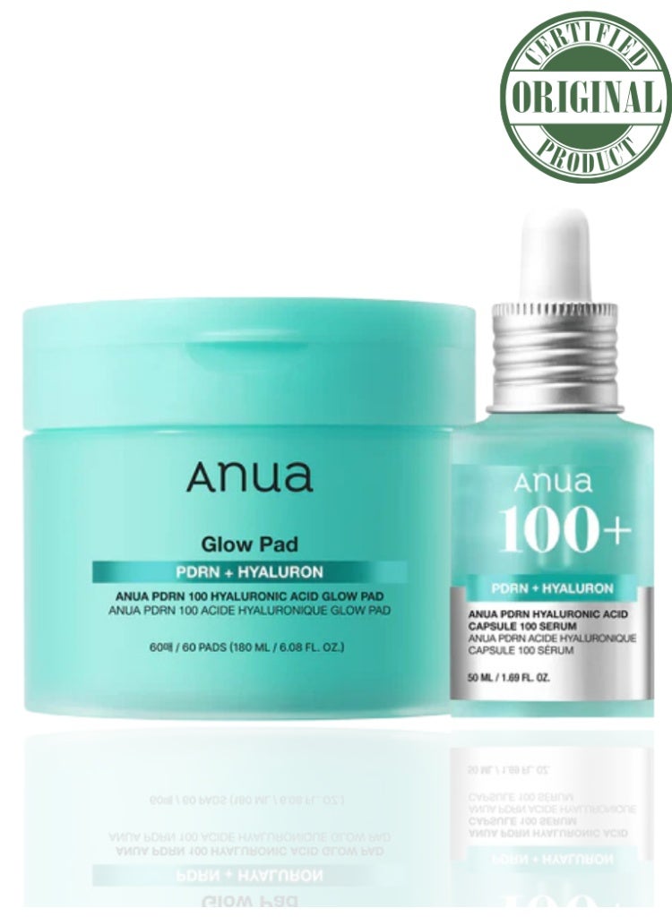 Anua PDRN Hyaluronic Acid Glow Bundle – PDRN Hyaluronic Acid Capsule 100 Serum & PDRN 100 Hyaluronic Acid Glow Pad 230ml - Image 1