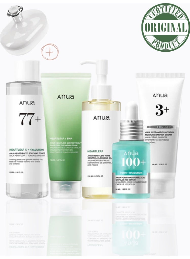 انوا Heartleaf & PDRN Brightening Hydration Skincare Bundle- Heartleaf Pore Control Cleansing Oil, Heartleaf Quercetinol Pore Deep Cleansing Foam, Heartleaf 77 Soothing Toner, PDRN Hyaluronic Acid Capsule 100 Serum & 3 Ceramide Panthenol Moisture Barrier Cream 650ml - Image 1