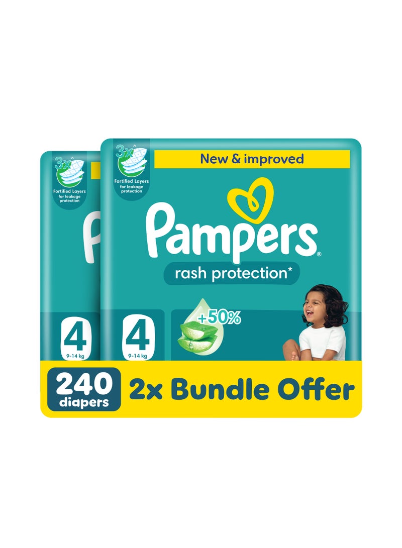 بامبرز حفاضات محمية من الطفح بحزام مقوى مقاس 4 9-14 كجم مع لوشن الألوة فيرا لحماية من الطفح - Image 1