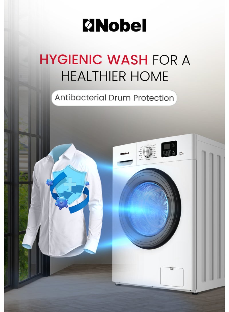 نوبل 6 Kg Inverter Front Load Fully Automatic Washing Machine, 16 Wash Programs, Child Lock, High-Temp Sterilization, Delay Start, LED Display, Energy Saving – NWM775 (1 Year Warranty) 6 kg 1900 W NWM775 White - Image 5