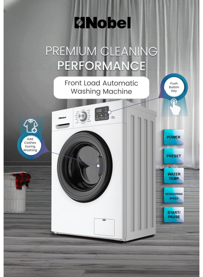 نوبل 6 Kg Inverter Front Load Fully Automatic Washing Machine, 16 Wash Programs, Child Lock, High-Temp Sterilization, Delay Start, LED Display, Energy Saving – NWM775 (1 Year Warranty) 6 kg 1900 W NWM775 White - Image 2