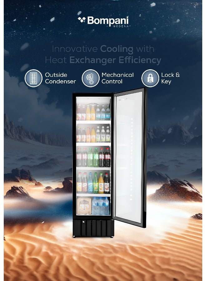 Bompani 475L Gross / 258L Net Single Door Showcase Chiller, No Frost Cooling, Mechanical Temperature Control, Lock & Key, 4 Adjustable Shelves, R600a Refrigerant, Wheels, Black Finish – BSF475 (1 Year Warranty) 280 L 180 W BSF475 black - Image 4