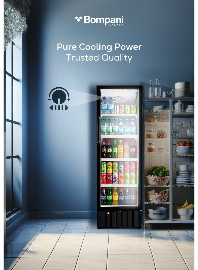 Bompani 475L Gross / 258L Net Single Door Showcase Chiller, No Frost Cooling, Mechanical Temperature Control, Lock & Key, 4 Adjustable Shelves, R600a Refrigerant, Wheels, Black Finish – BSF475 (1 Year Warranty) 280 L 180 W BSF475 black - Image 3