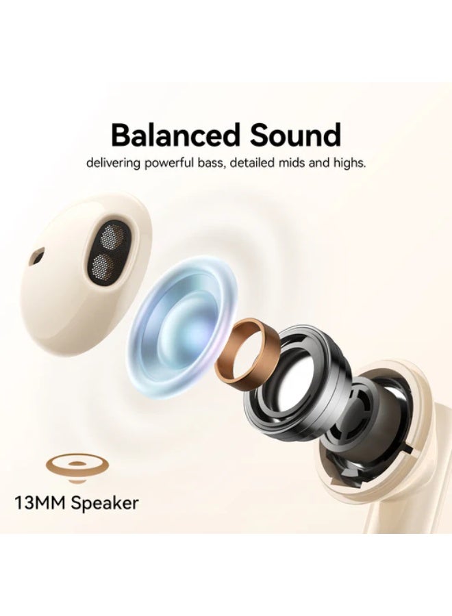 JOYROOM JR-PB3 True Wireless Bluetooth Earphones Dual Mic ENC technology crystal clear calling with 2 modes Music and Gaming BT:5.4 Playtime 5-6hours IPX5 Beige - Image 5