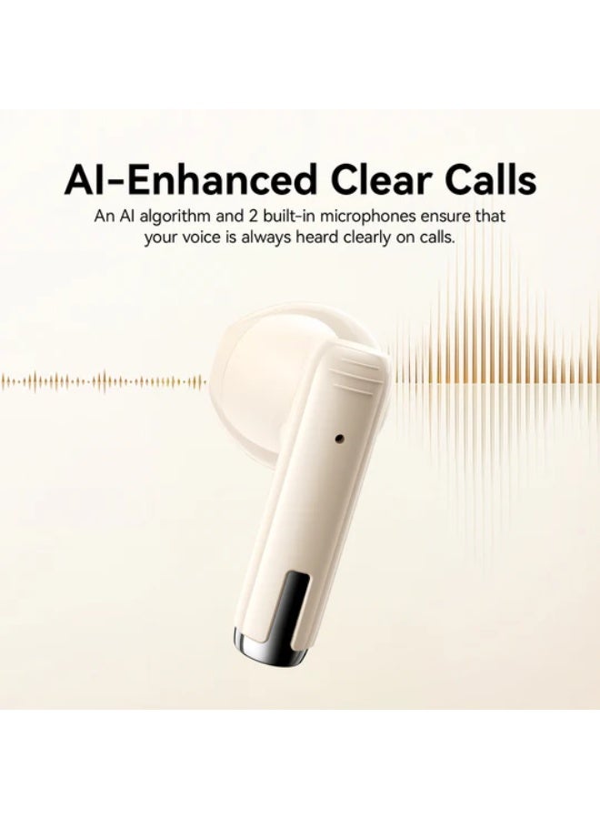 JOYROOM JR-PB3 True Wireless Bluetooth Earphones Dual Mic ENC technology crystal clear calling with 2 modes Music and Gaming BT:5.4 Playtime 5-6hours IPX5 Beige - Image 4