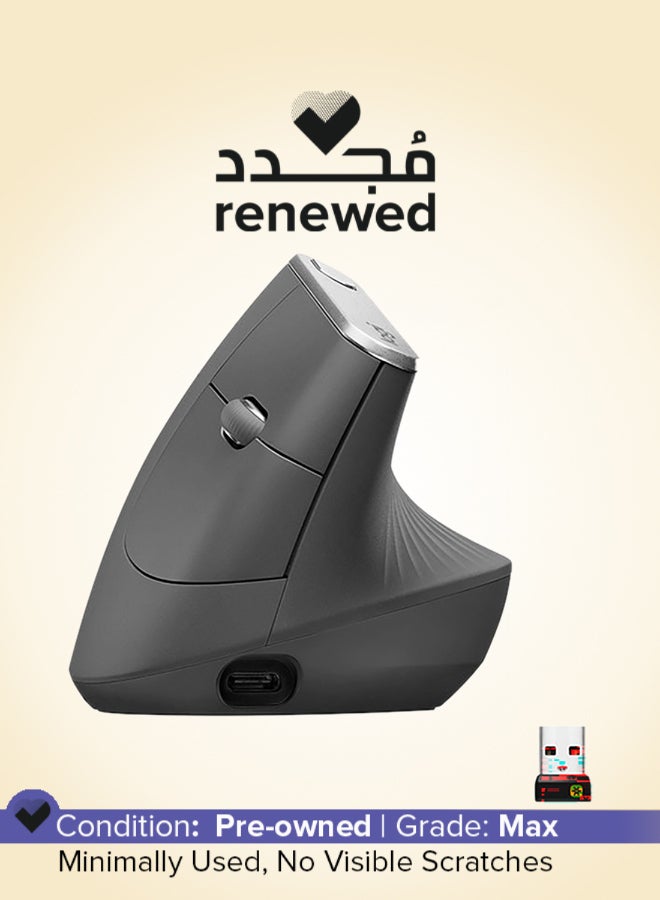 Logitech Renewed - MX Vertical Ergonomic Wireless Mouse With USB Receiver Graphite - Image 1