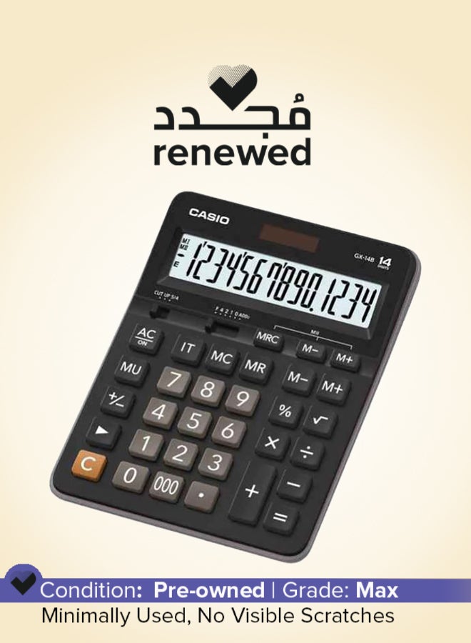 CASIO Renewed - 14-Digit Basic Calculator Black/Grey/White - Image 1