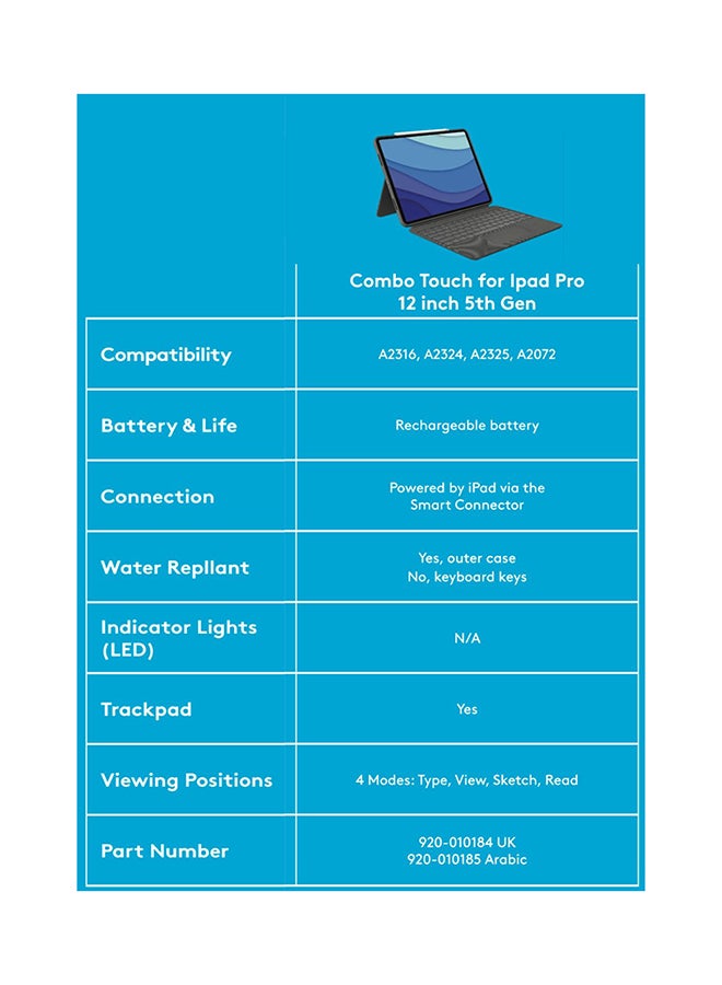 Logitech Renewed - Combo Touch for iPad Pro 12.9-inch (5th & 6th gen) Keyboard Case Oxford Grey - Image 3