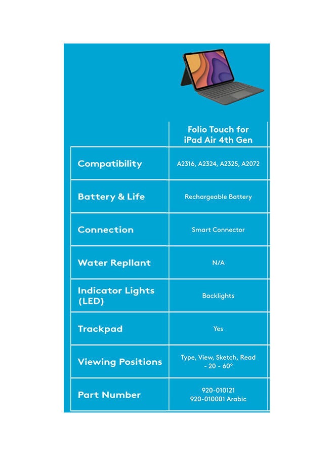 Logitech Renewed - Folio Touch Apple iPad Keyboard Case With Trackpad And Smart Connector Oxford Grey - Image 5