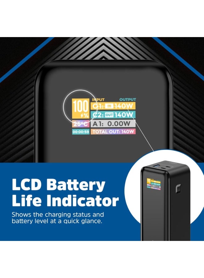 Energizer Power Bank 27000mAh with PD 140W USB-C Outputs Fast Charging Battery Pack USB-A 30W with Intelligent Digital LCD Display for Laptop, Tablet, Smartphone and etc_XP27000PD Black